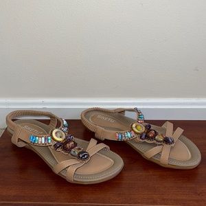 SIKETU Brown Multi color jeweled sandals!